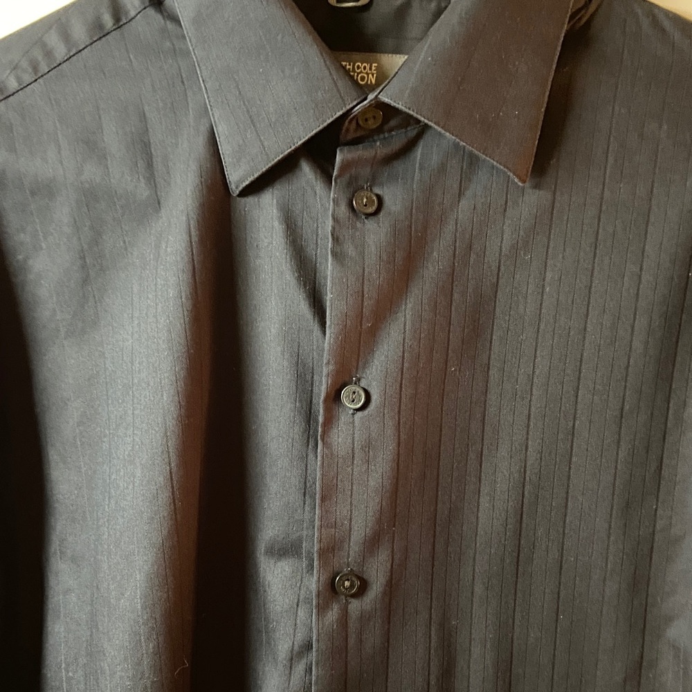 Kenneth Cole Reaction Black Charcoal Button-Down Dress Shirt XL 17 34/35 Mens
